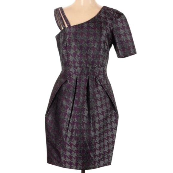 2B Rych Dresses & Skirts - 2B Rych One-Shoulder Plum Metallic Jacquard Mini Dress Polyester Blend Sz 0